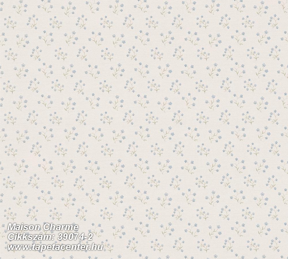Retro,textil hatású,virágmintás,bézs-drapp,kék,szürke,súrolható,vlies tapéta 